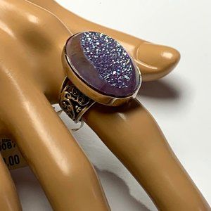 925 Sajen Druzy Quartz/Iridescent Stone Ring NWT